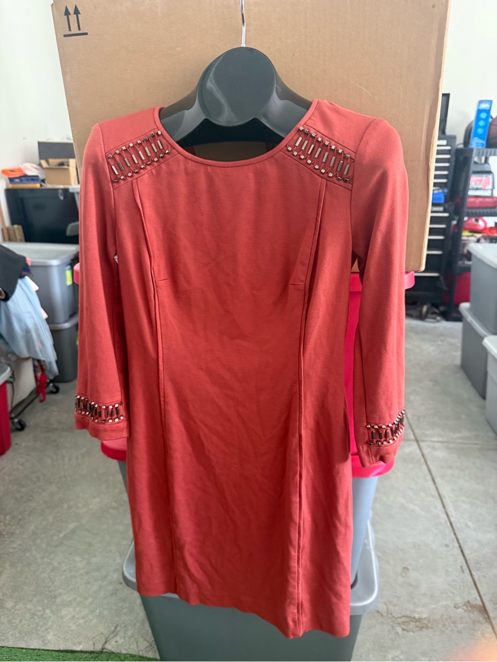 Women’s Embellished Long-Sleeve Shift Dress - Rust 91